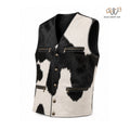 Men’s Black & White Cowhide Leather Vest – Western Style