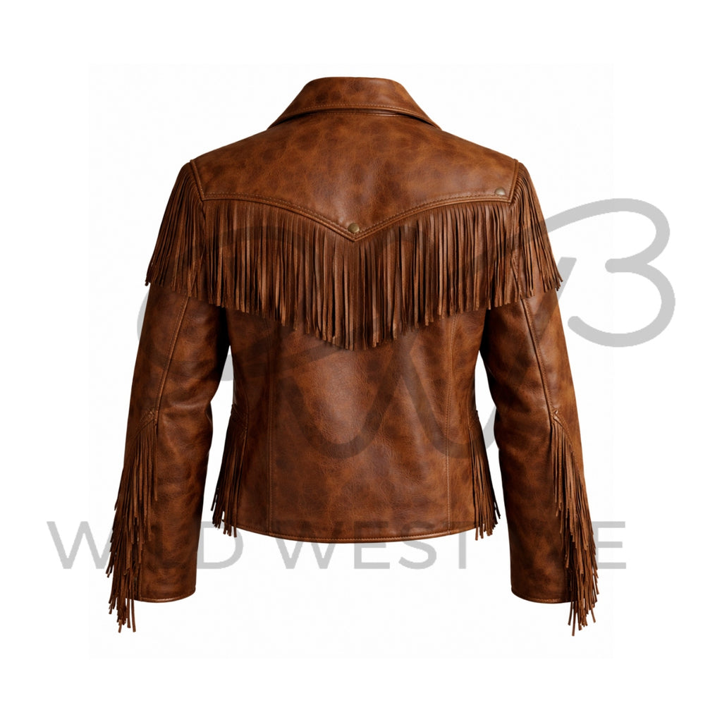 Men’s Brown Fringe Western Leather Jacket 