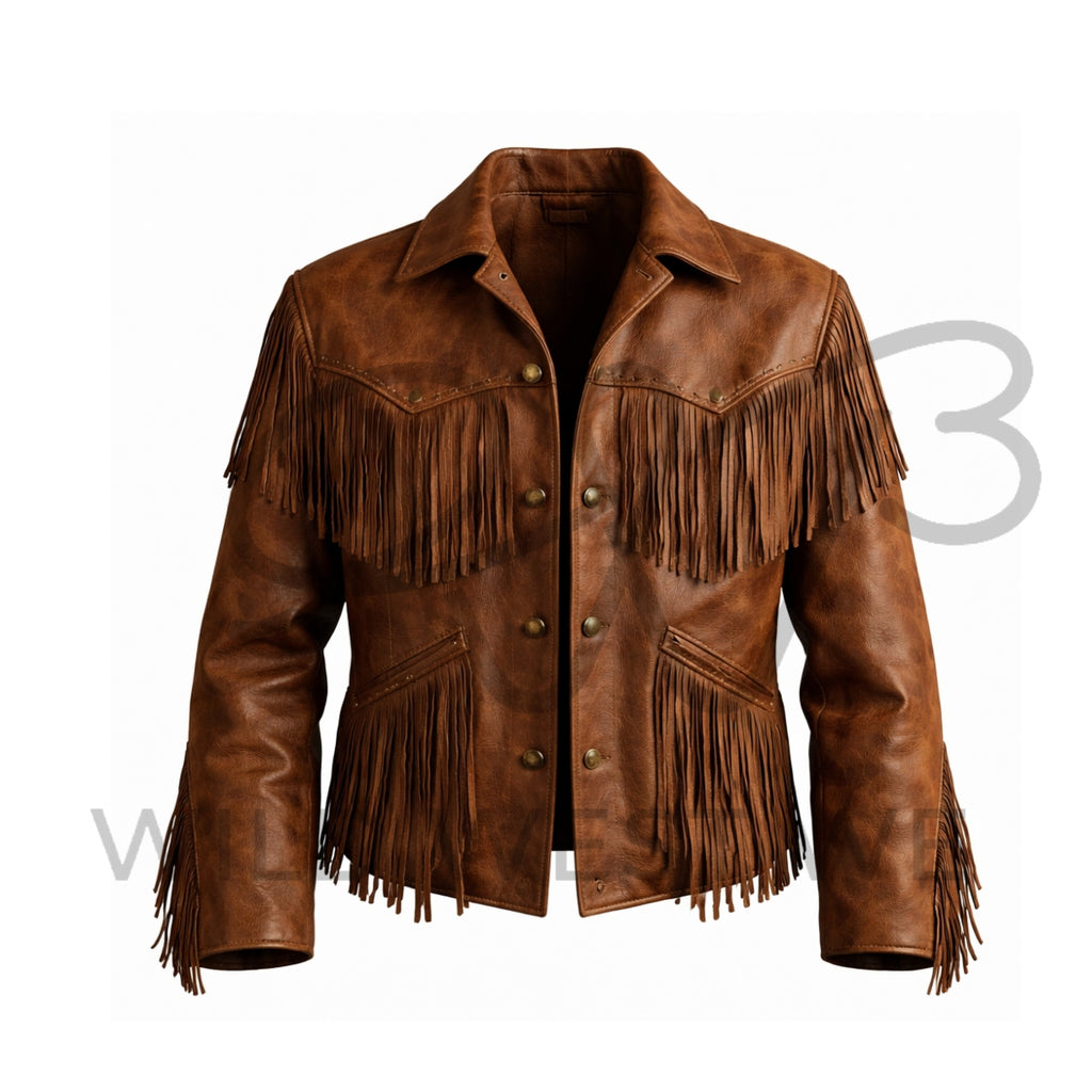 Men’s Brown Fringe Western Leather Jacket 