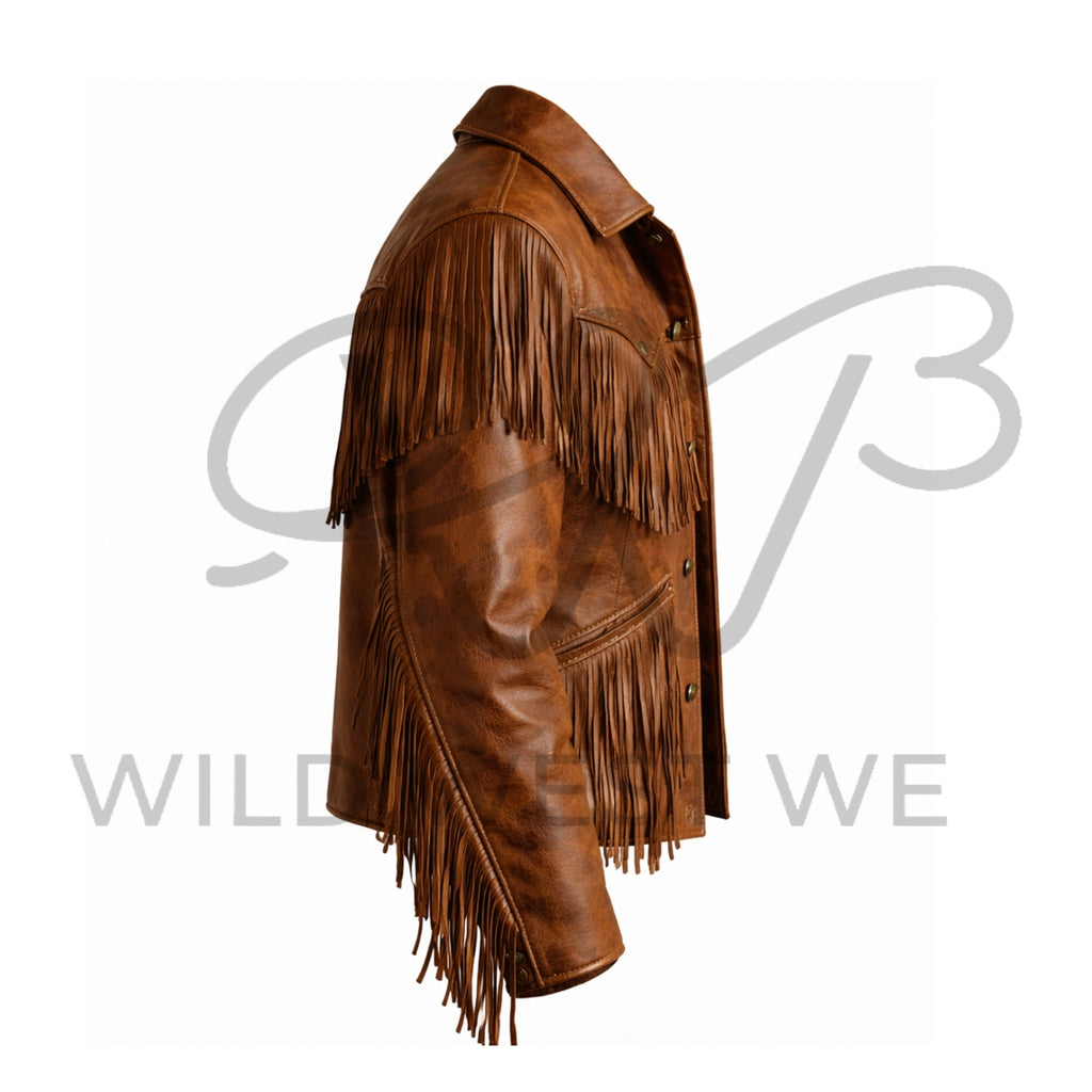 Men’s Brown Fringe Western Leather Jacket 