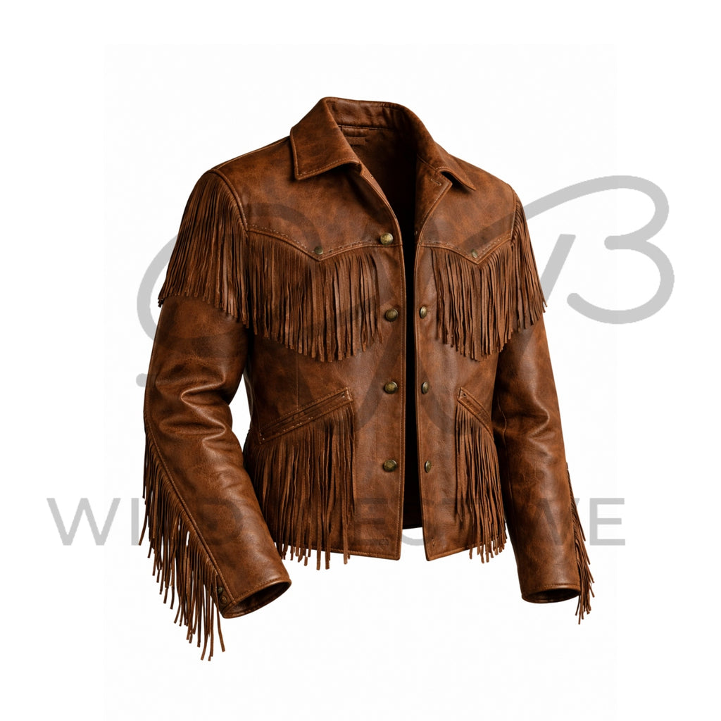 Men’s Brown Fringe Western Leather Jacket 