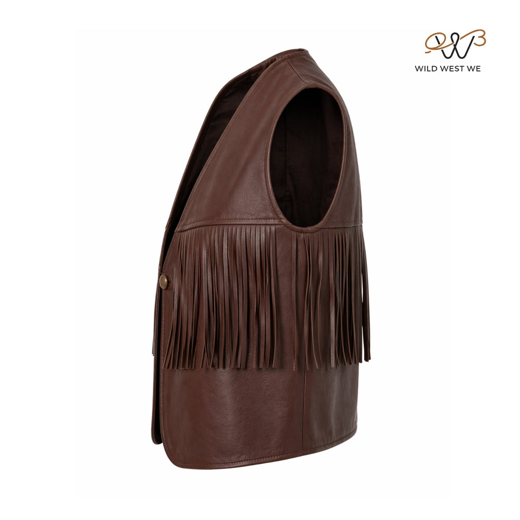 Men’s Brown Leather Fringe Western Vest
