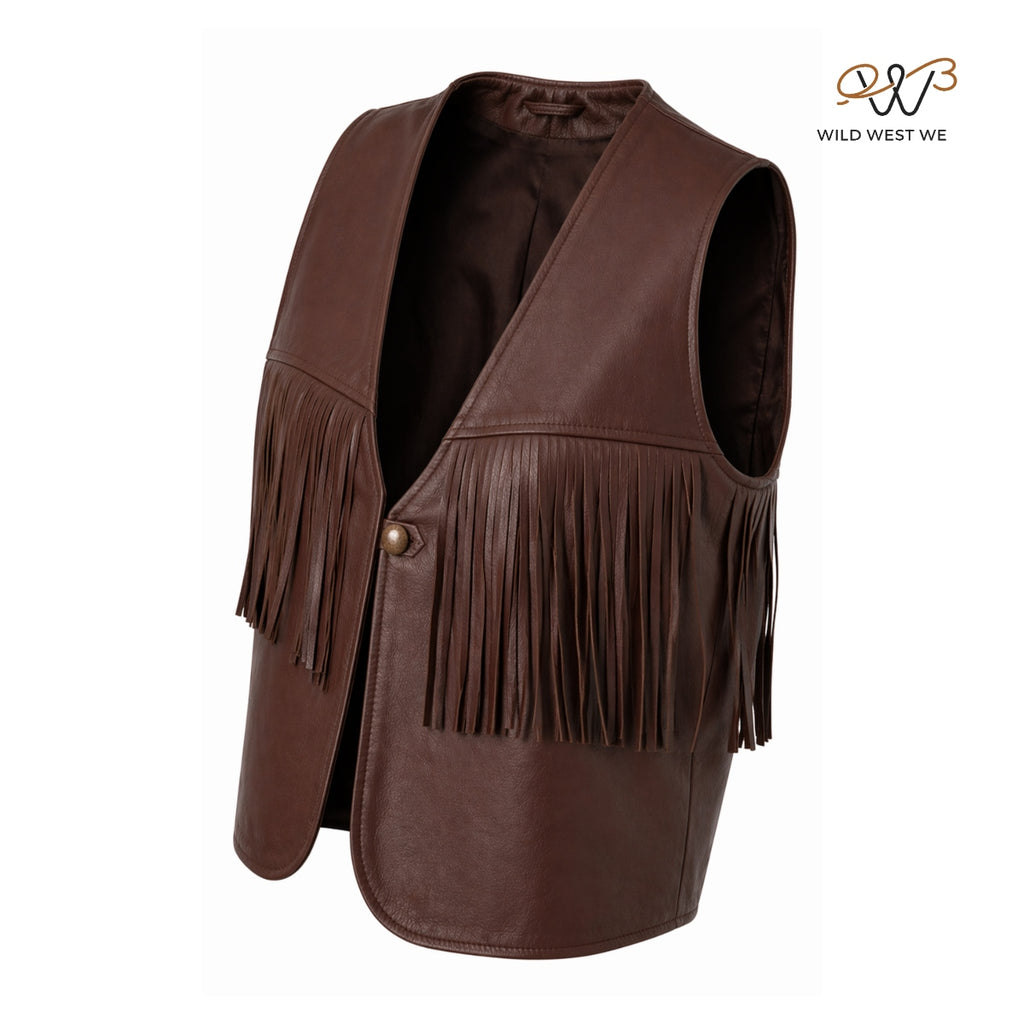 Men’s Brown Leather Fringe Western Vest