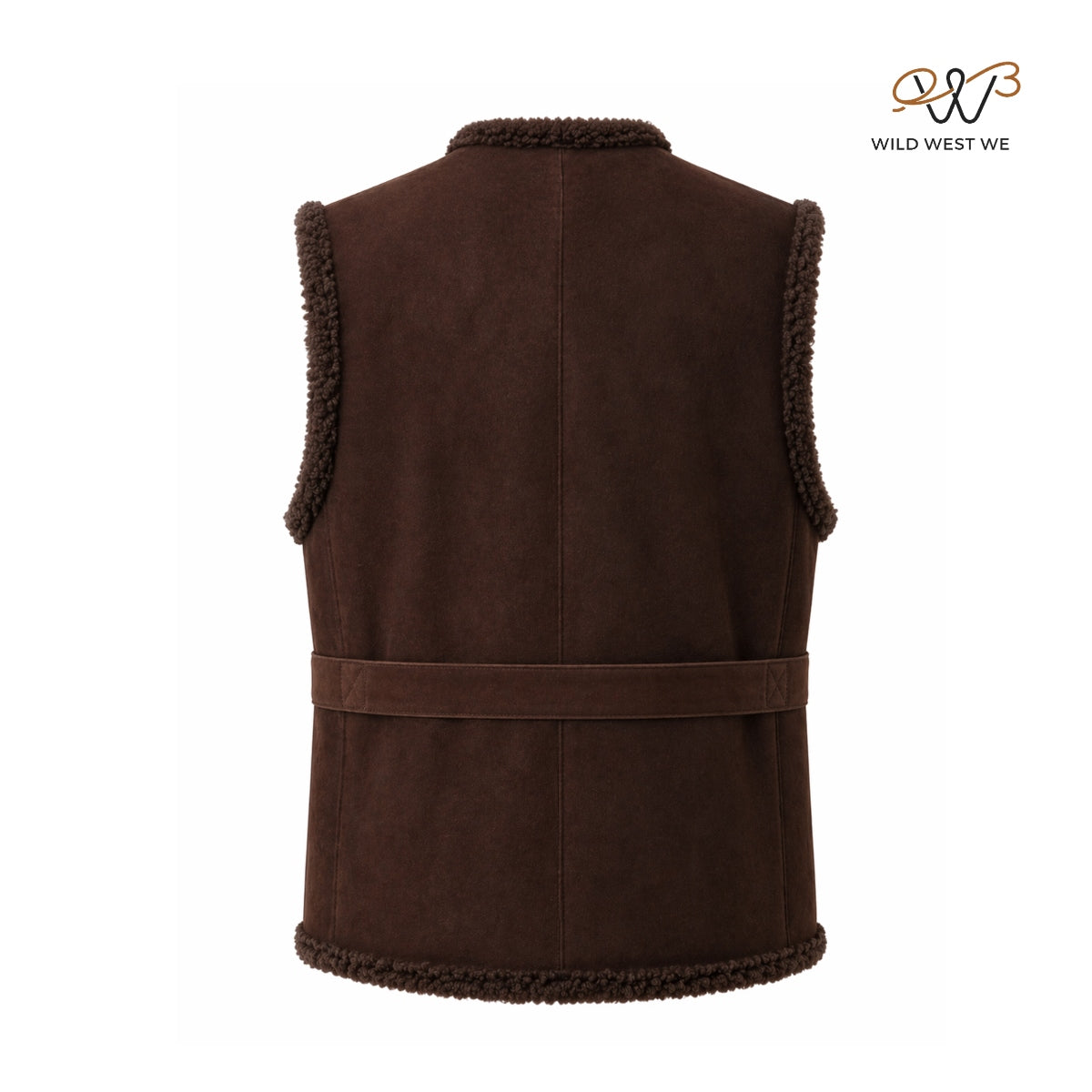 Men’s Brown Shearling Suede Leather Vest with Wrap Closure