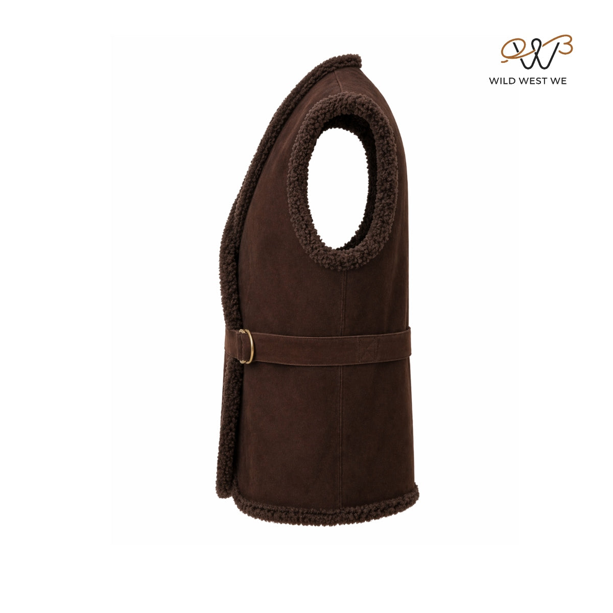 Men’s Brown Shearling Suede Leather Vest with Wrap Closure