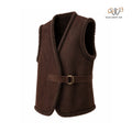 Men’s Brown Shearling Suede Leather Vest with Wrap Closure