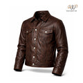 Men’s Dark Brown Leather Trucker Jacket