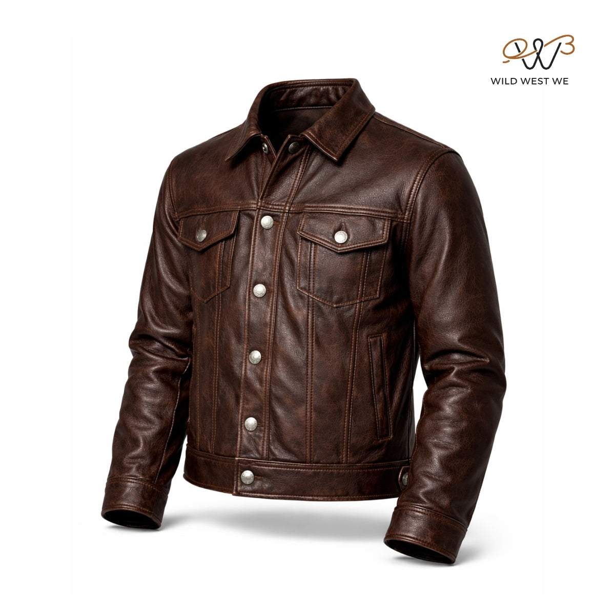 Men’s Dark Brown Leather Trucker Jacket