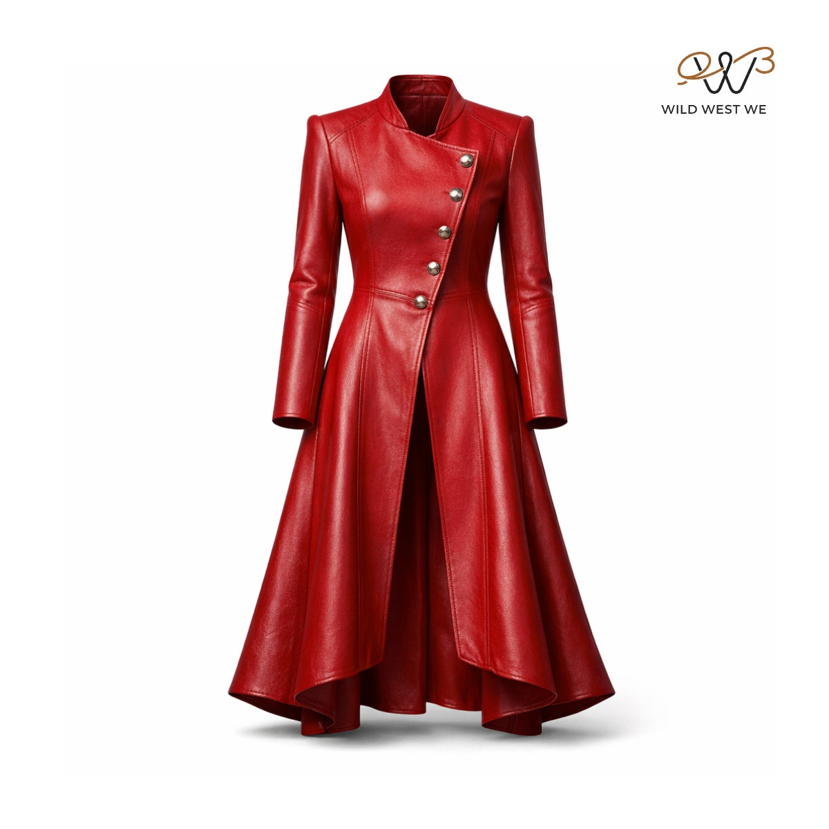 Women’s Red Leather Flare Coat