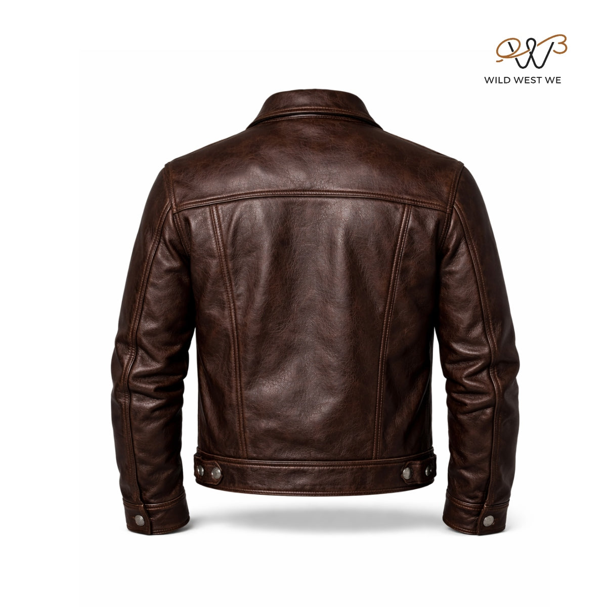 Men’s Dark Brown Leather Trucker Jacket
