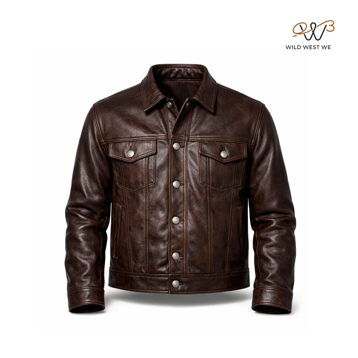 Men’s Dark Brown Leather Trucker Jacket