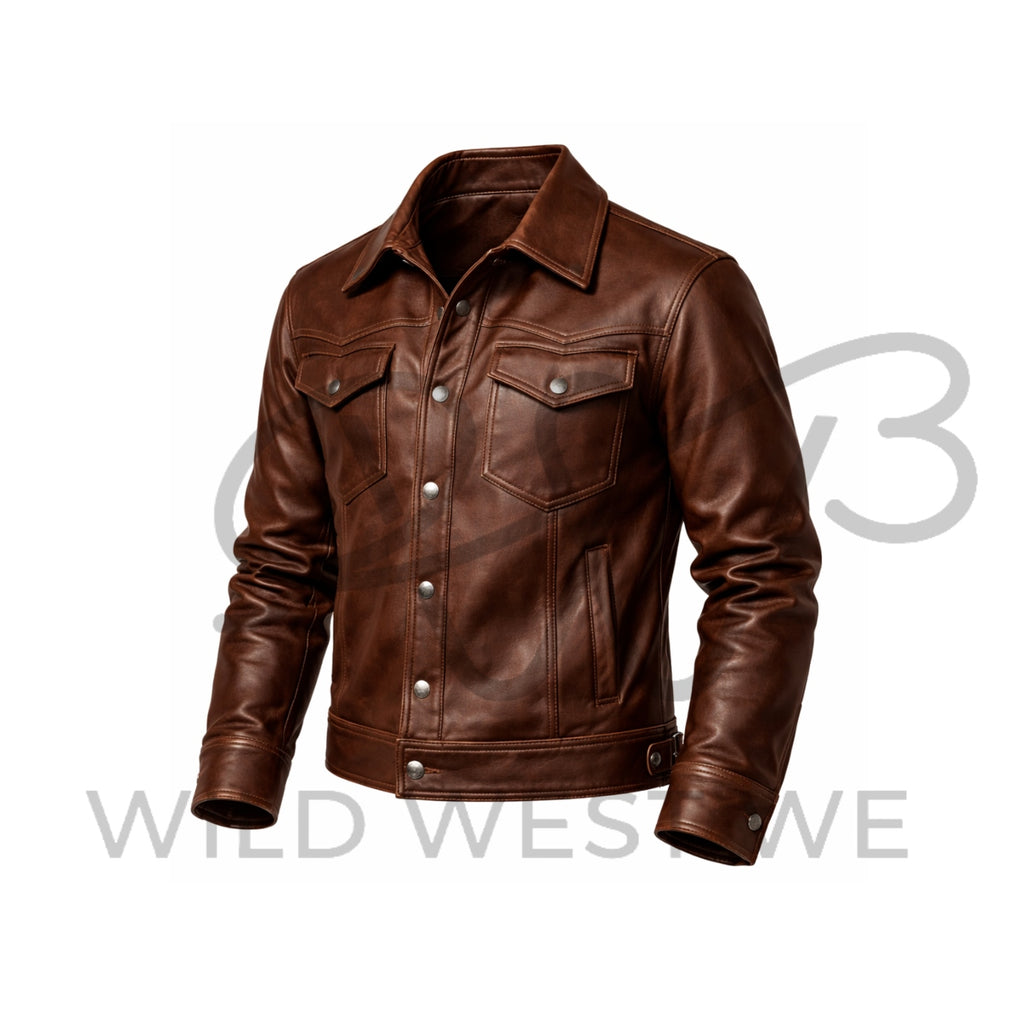 Men’s Chocolate Brown Cowboy Leather Jacket