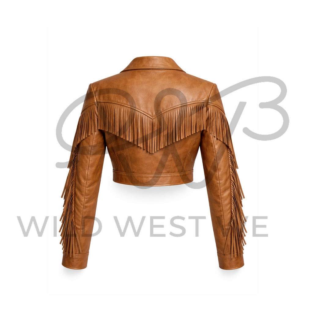 Women’s Cropped Western Fringe Leather Jacket 