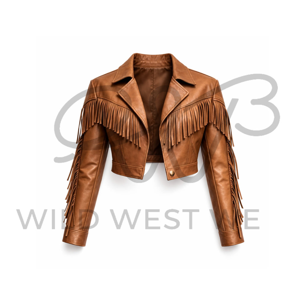 Women’s Cropped Western Fringe Leather Jacket 