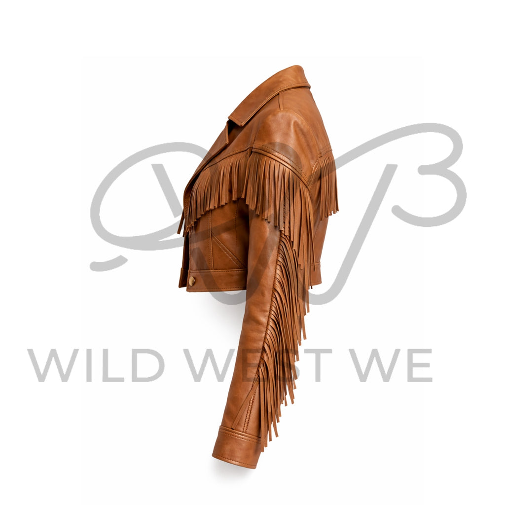 Women’s Cropped Western Fringe Leather Jacket 