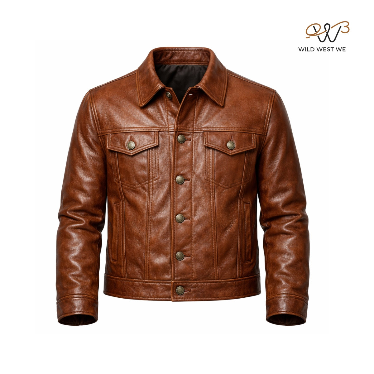Men’s Brown Leather Trucker Jacket