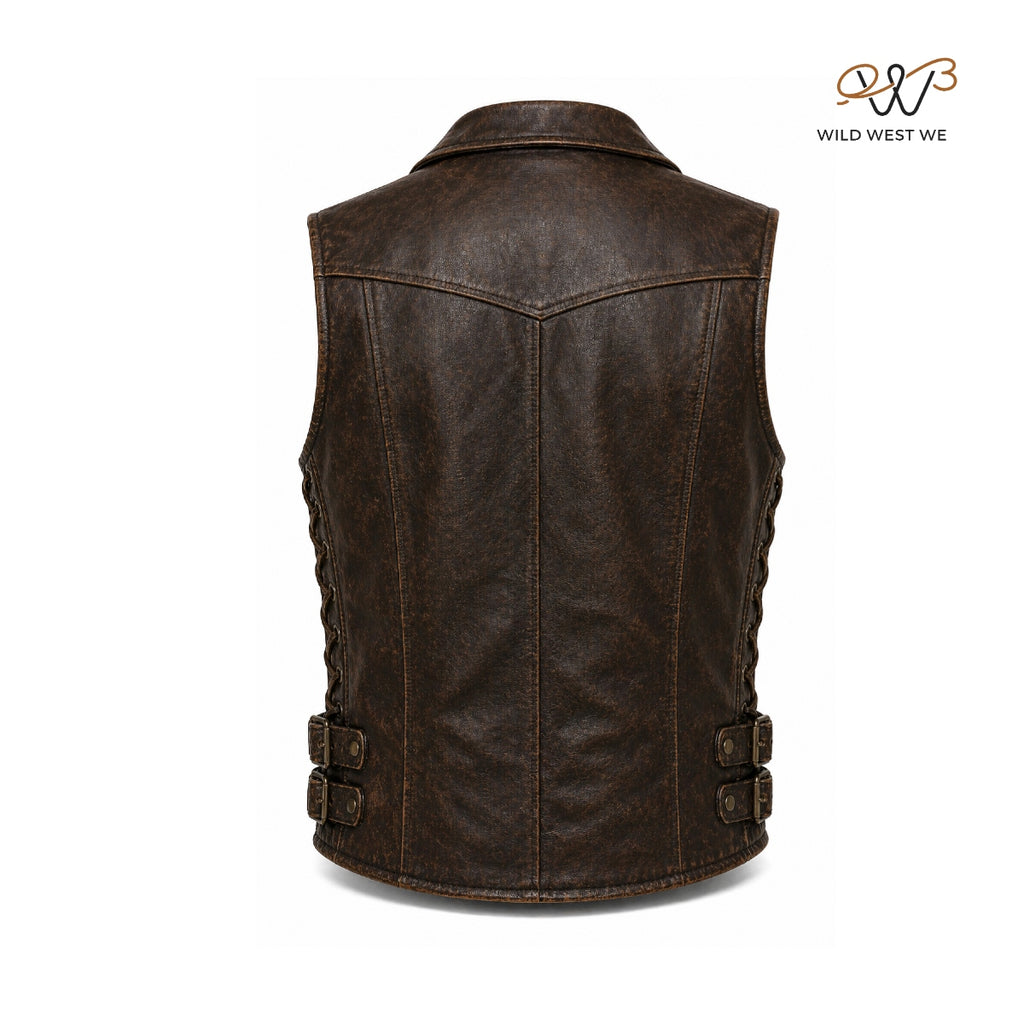 Men’s Distressed Brown Biker Leather Vest
