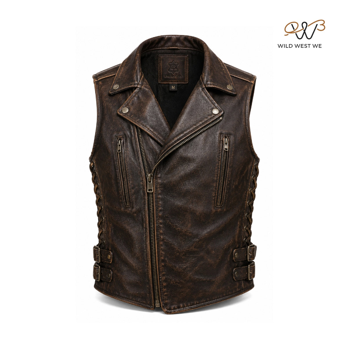 Men’s Distressed Brown Biker Leather Vest