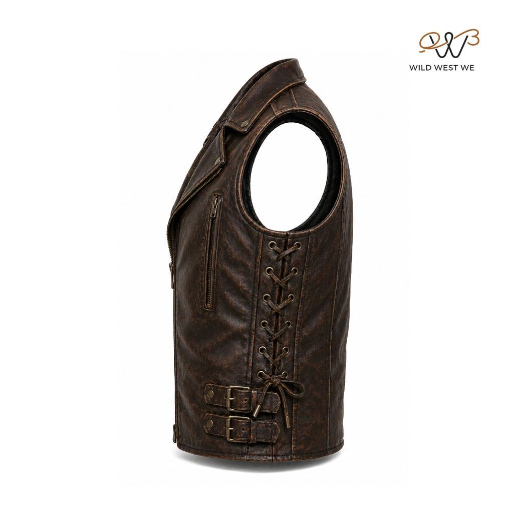 Men’s Distressed Brown Biker Leather Vest