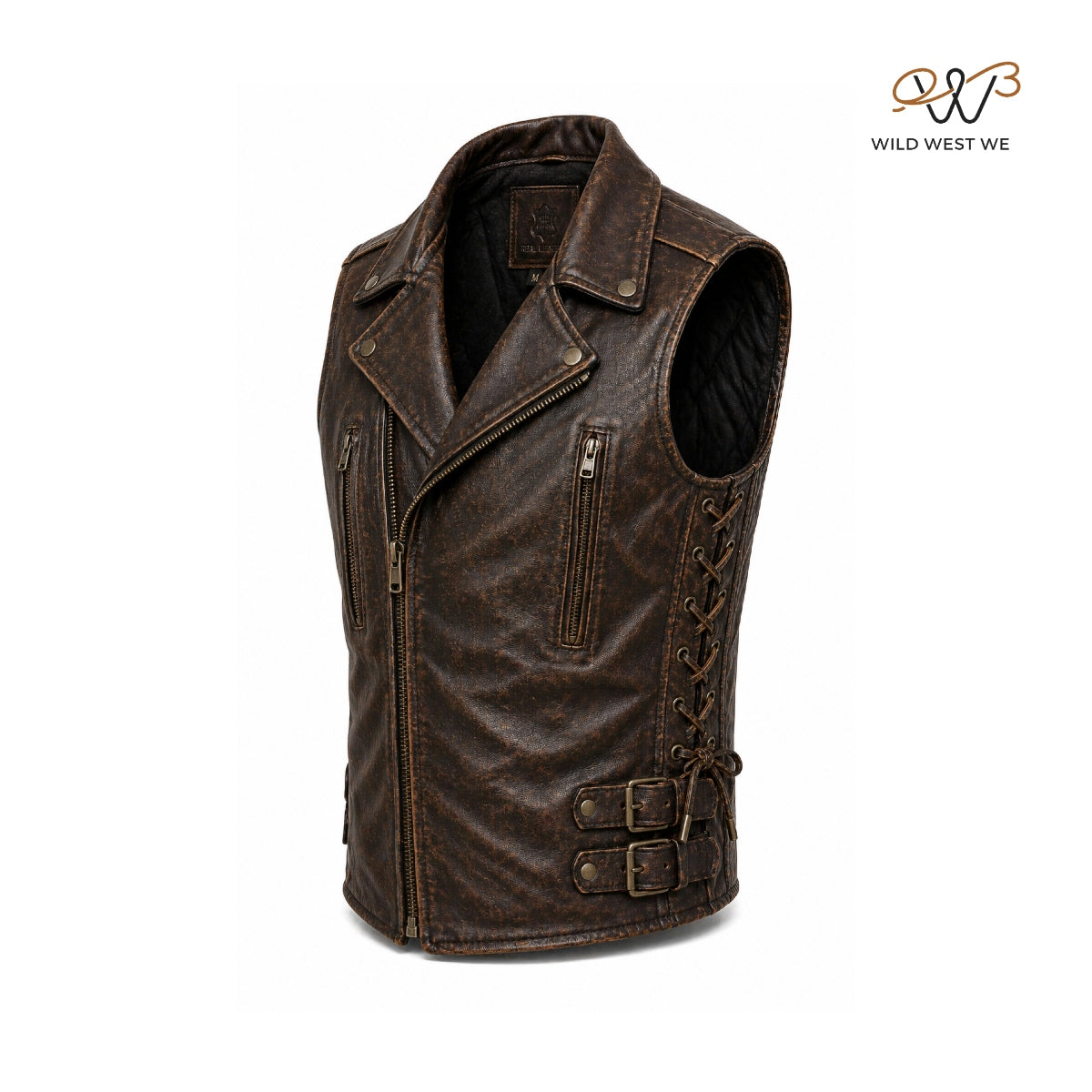 Men’s Distressed Brown Biker Leather Vest