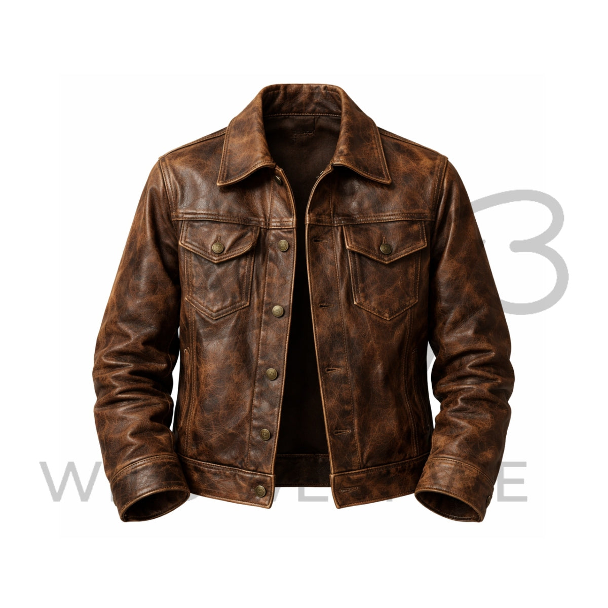 Distressed Brown Cowboy Leather Jacket for Men