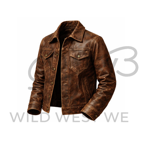 Distressed Brown Cowboy Leather Jacket for Men