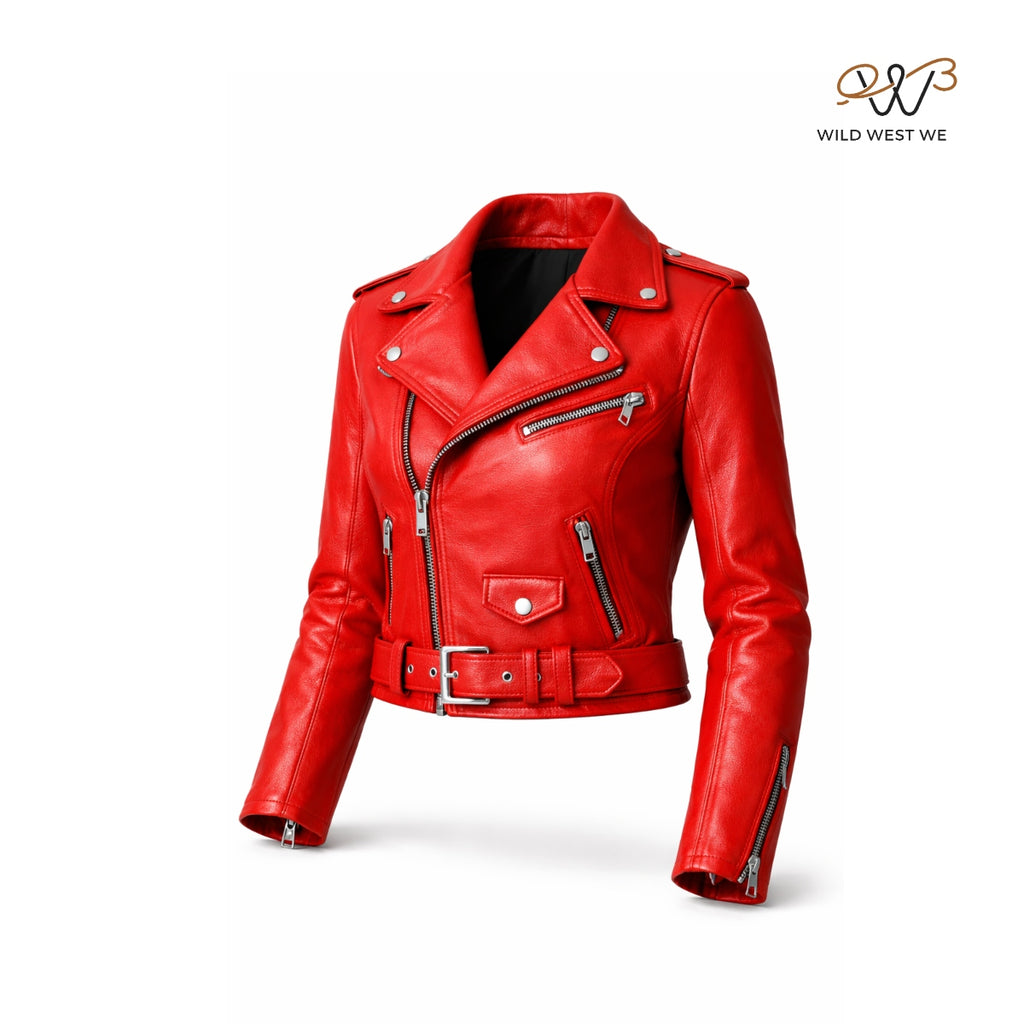 Women’s Red Leather Biker Jacket