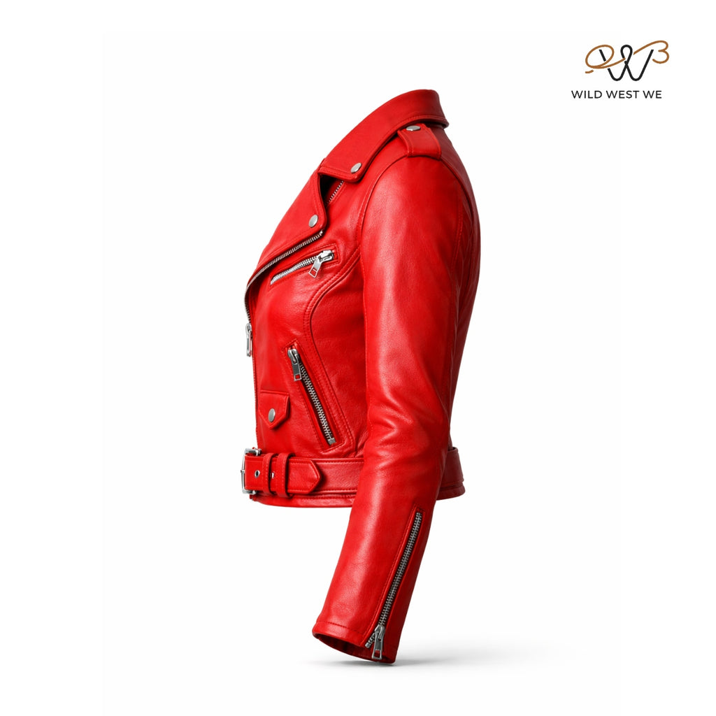 Women’s Red Leather Biker Jacket