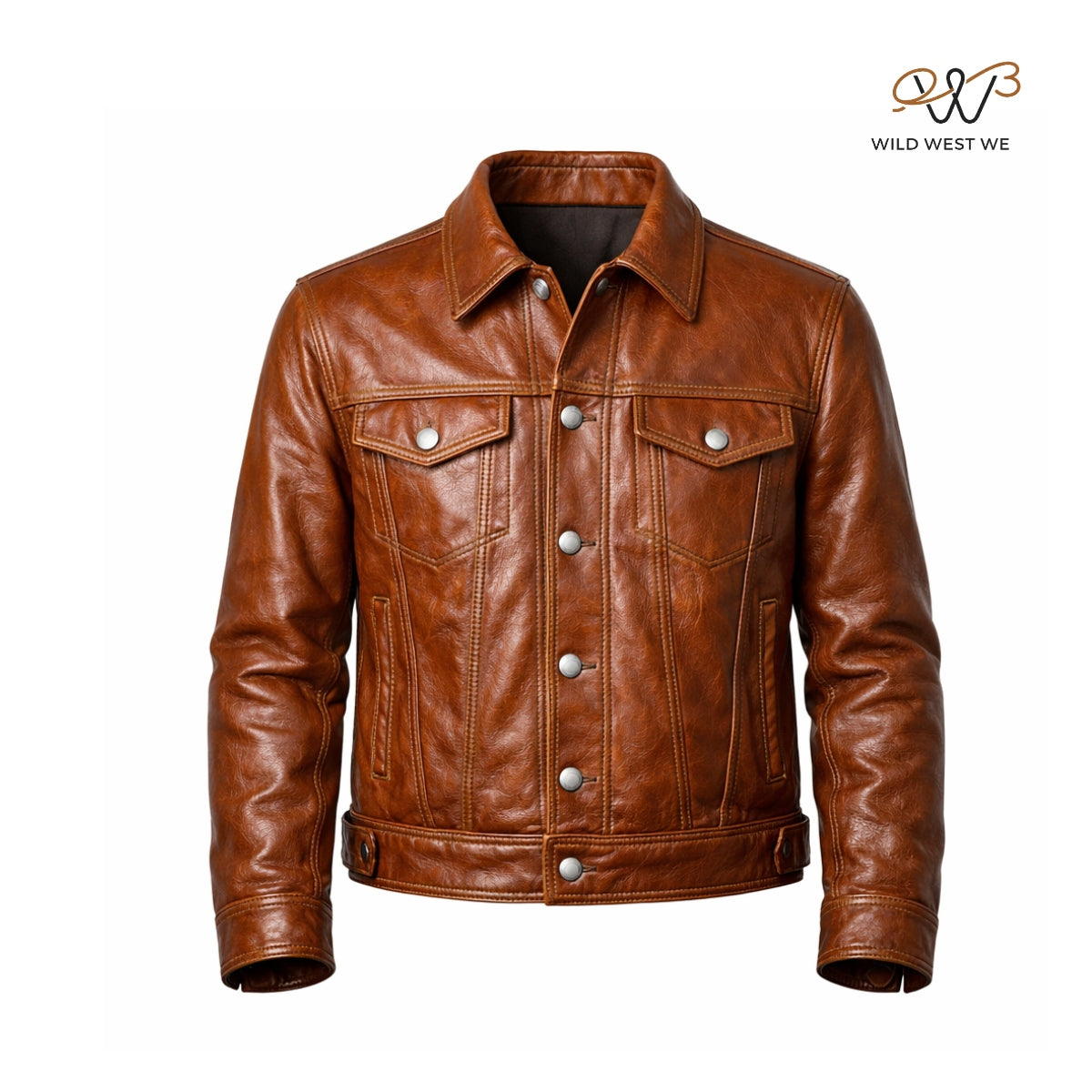 Men’s Brown Classic Leather Trucker Jacket