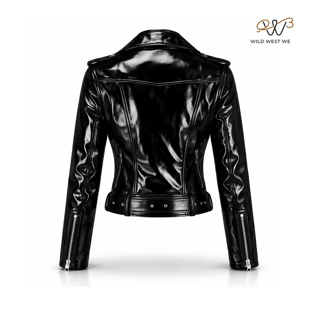 Women’s Black Patent Leather Biker Jacket