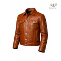 Men’s Brown Classic Leather Trucker Jacket