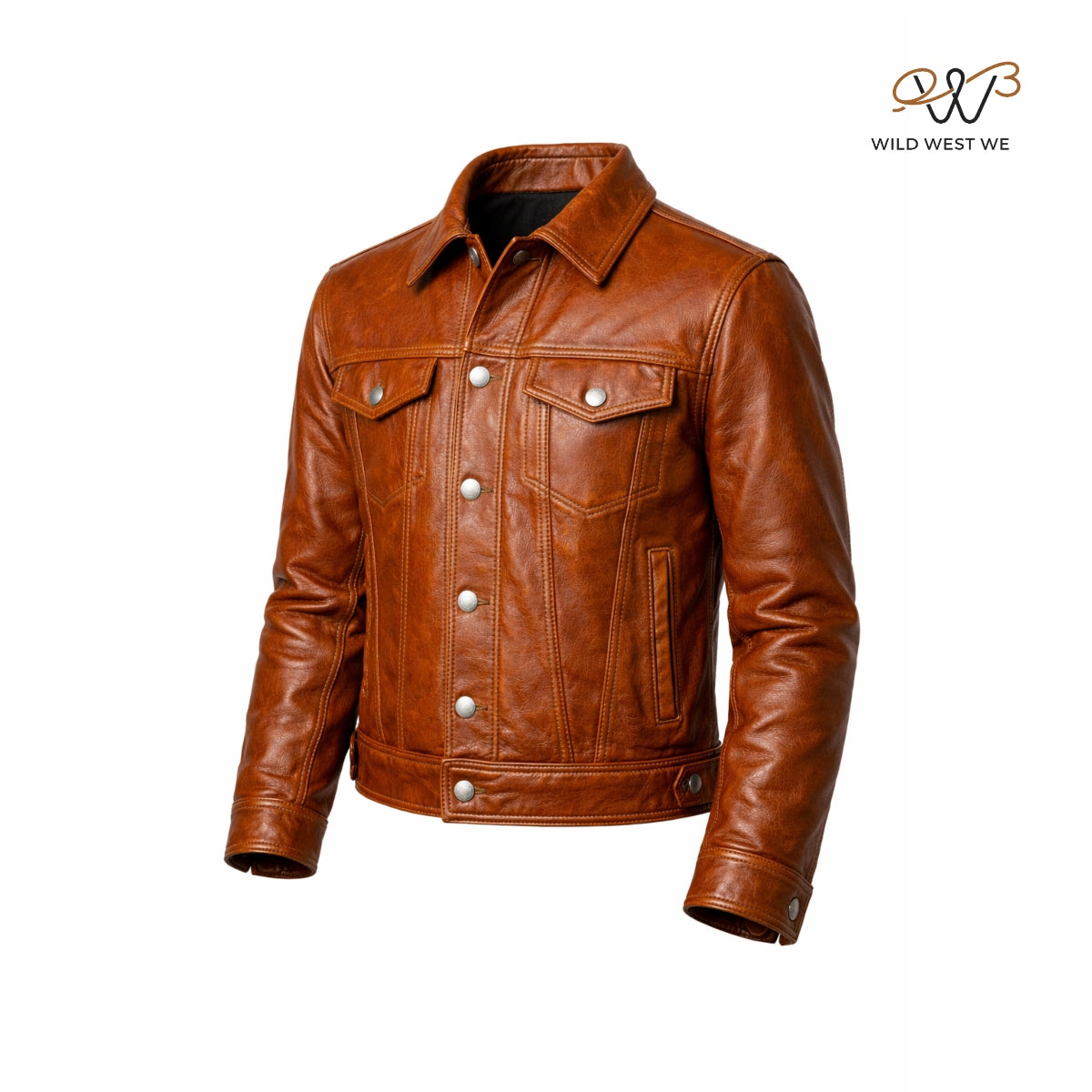 Men’s Brown Classic Leather Trucker Jacket