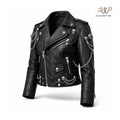 Women’s Gothic Skull Chain Leather Biker Jacket