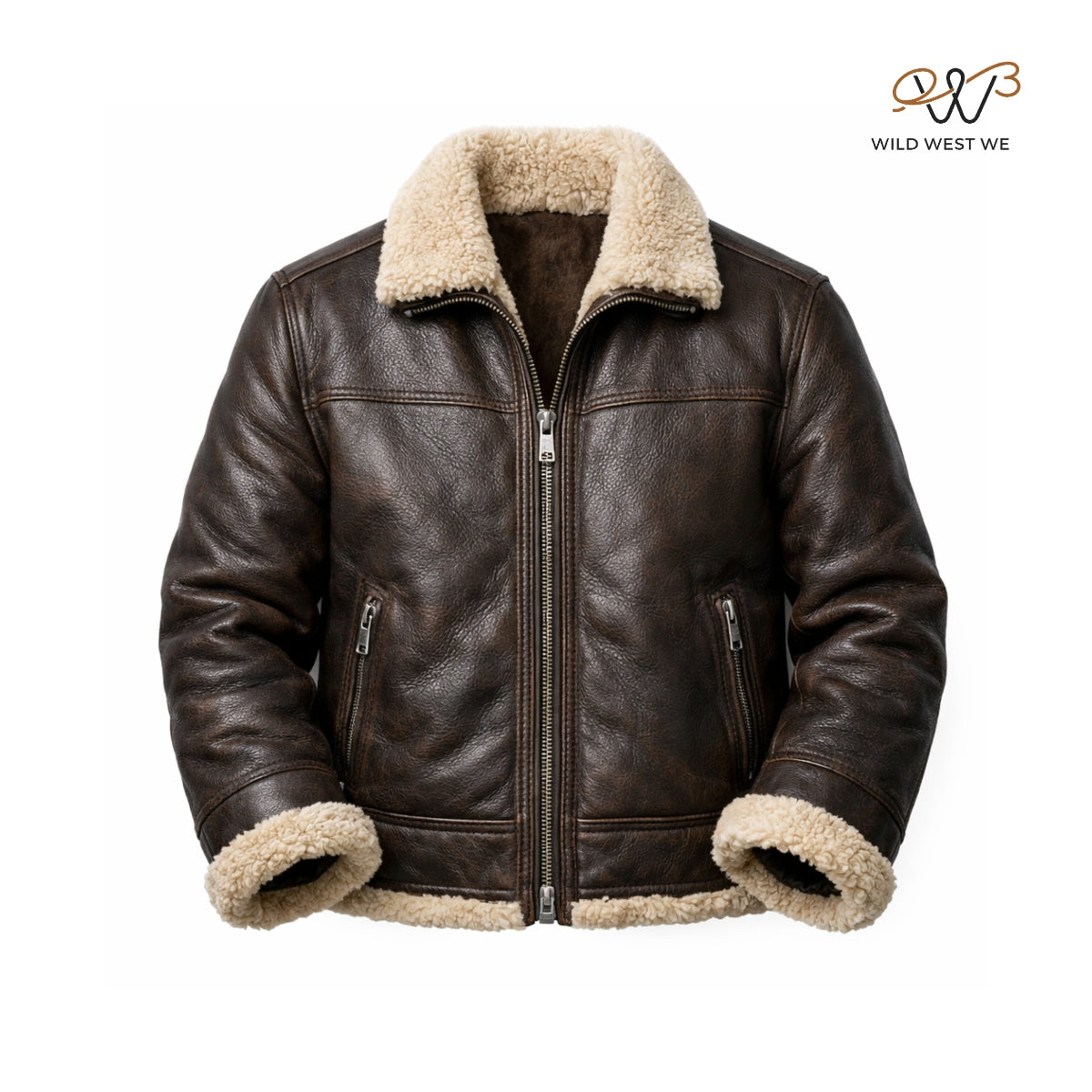 Men’s Brown Shearling Collar Leather Jacket