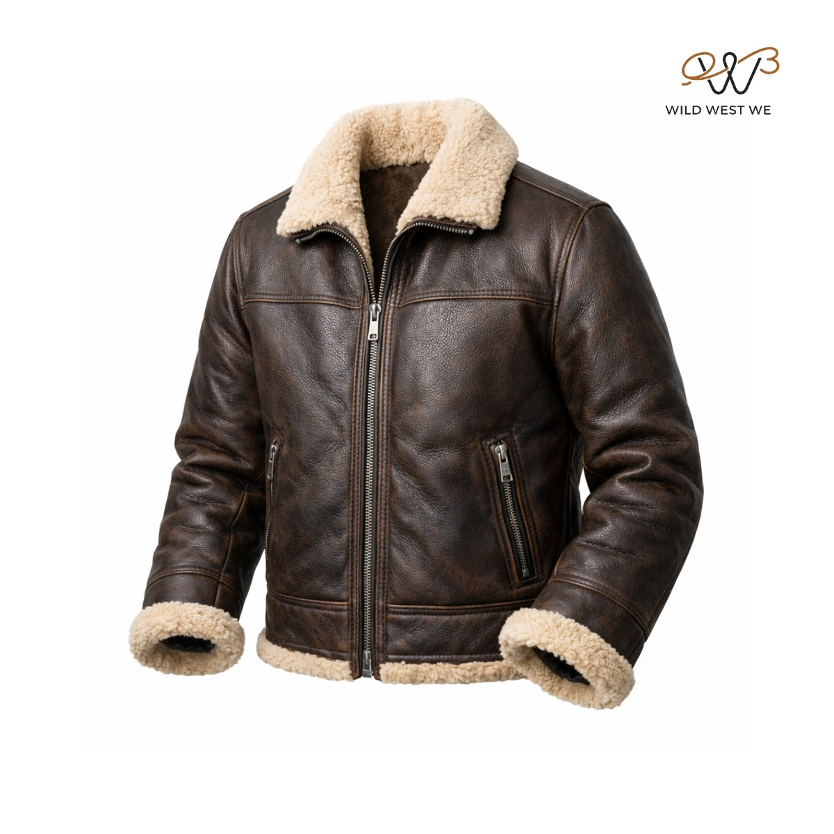 Men’s Brown Shearling Collar Leather Jacket