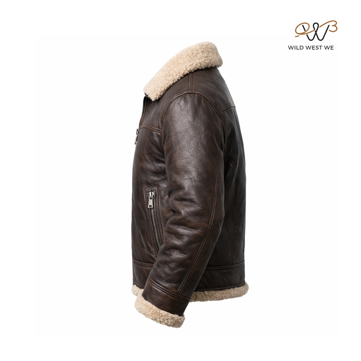 Men’s Brown Shearling Collar Leather Jacket