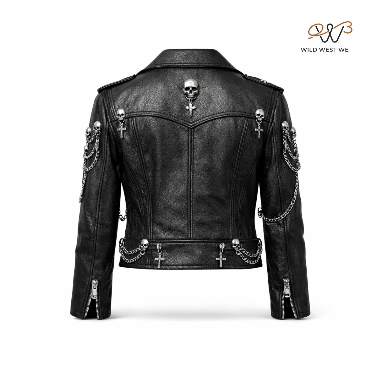 Women’s Gothic Skull Chain Leather Biker Jacket