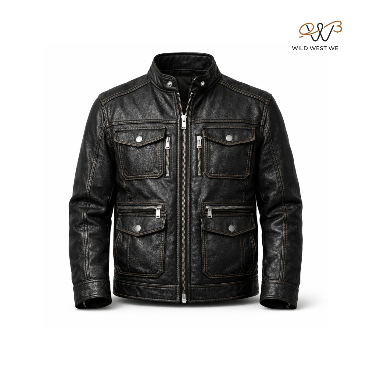 Men’s Black Vintage Distressed Leather Field Jacket