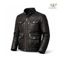 Men’s Black Vintage Distressed Leather Field Jacket