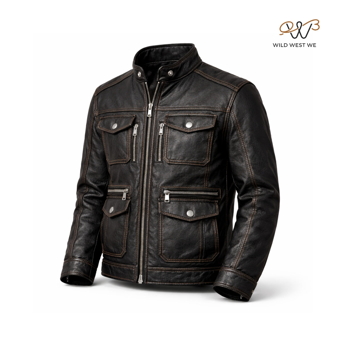 Men’s Black Vintage Distressed Leather Field Jacket
