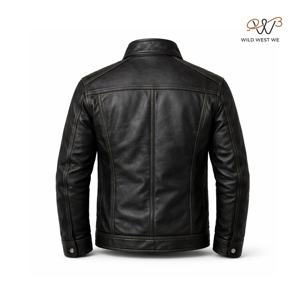 Men’s Black Vintage Distressed Leather Field Jacket