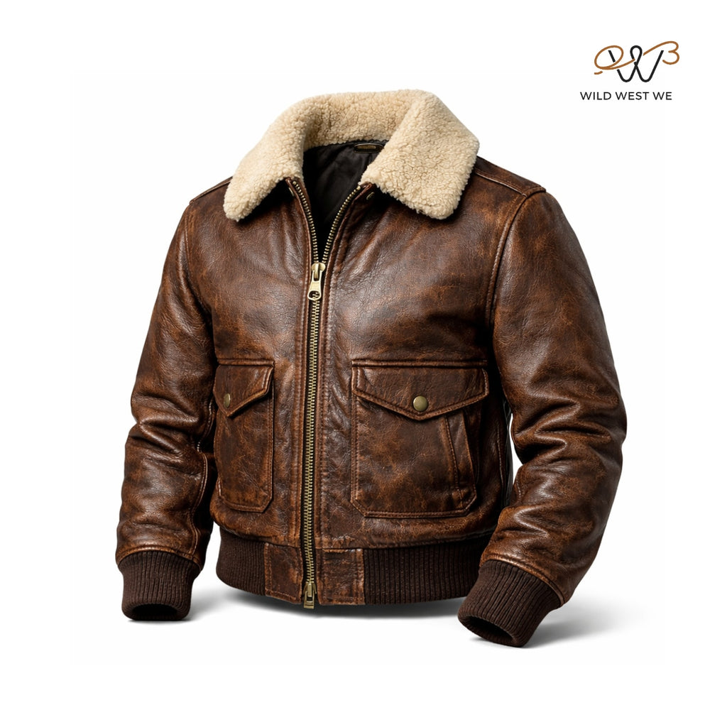Men’s Brown Shearling Leather Aviator Jacket