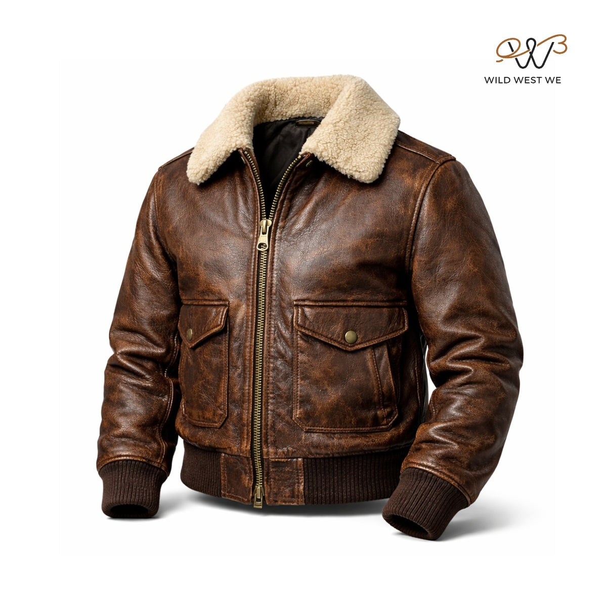 Men’s Brown Shearling Leather Aviator Jacket