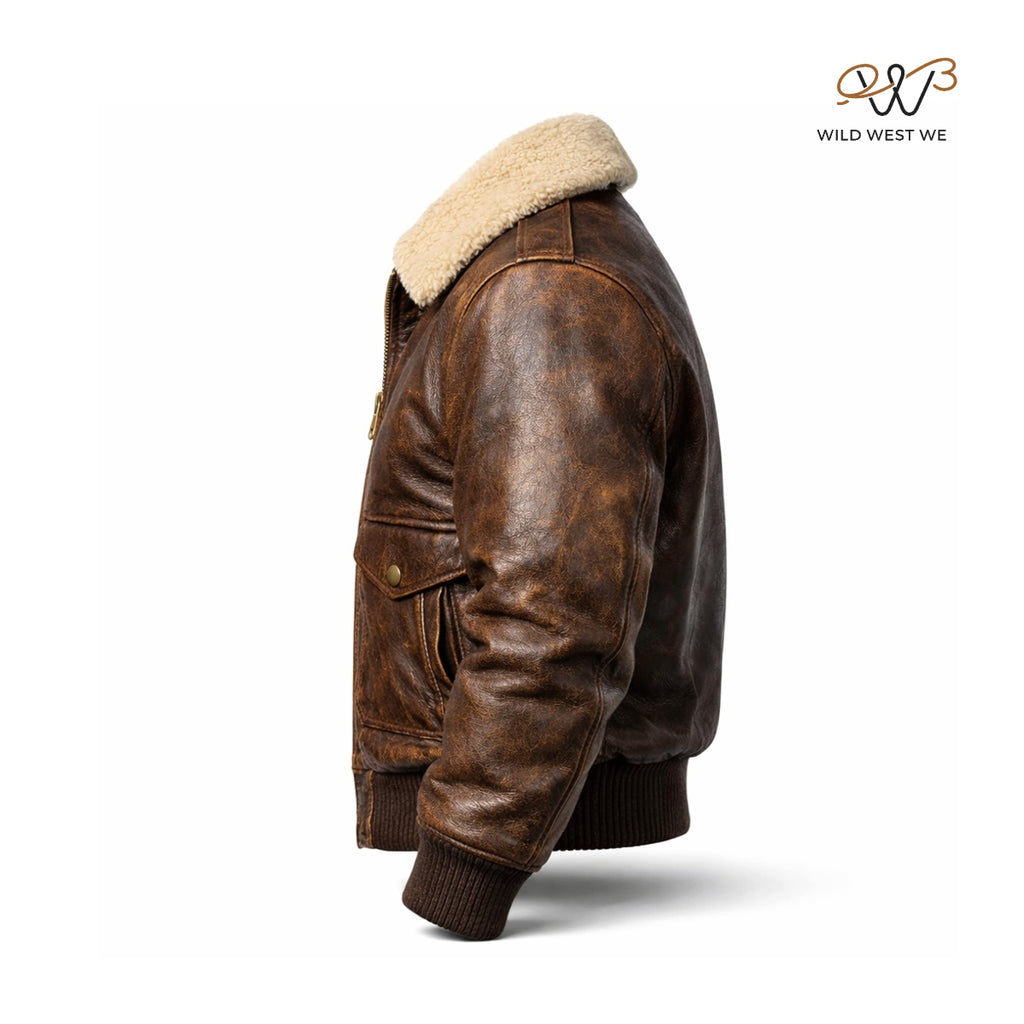 Men’s Brown Shearling Leather Aviator Jacket