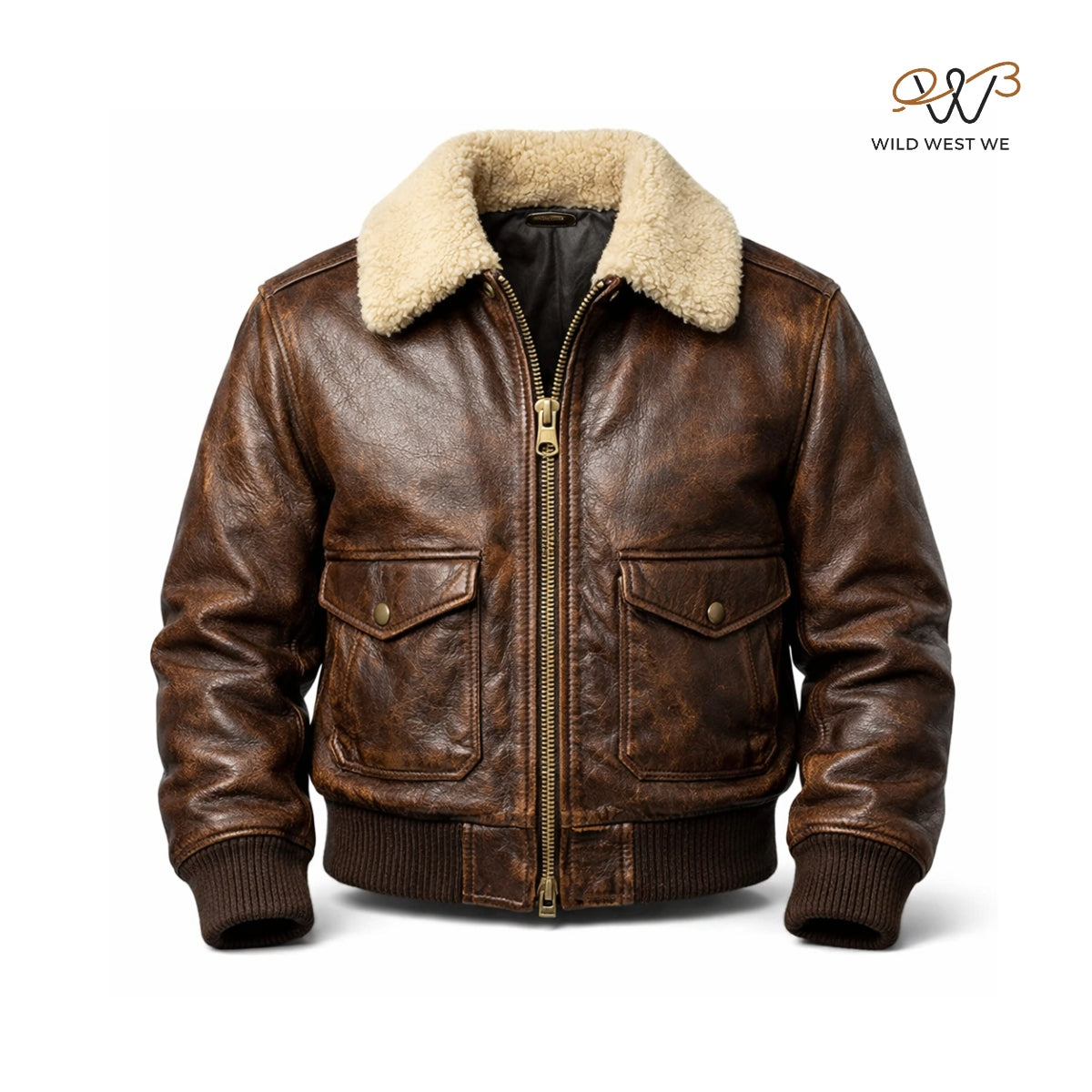 Men’s Brown Shearling Leather Aviator Jacket