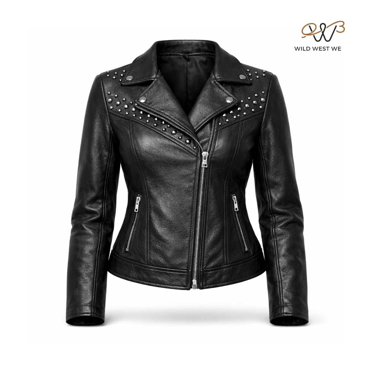 Women’s Black Studded Biker Leather Jacket