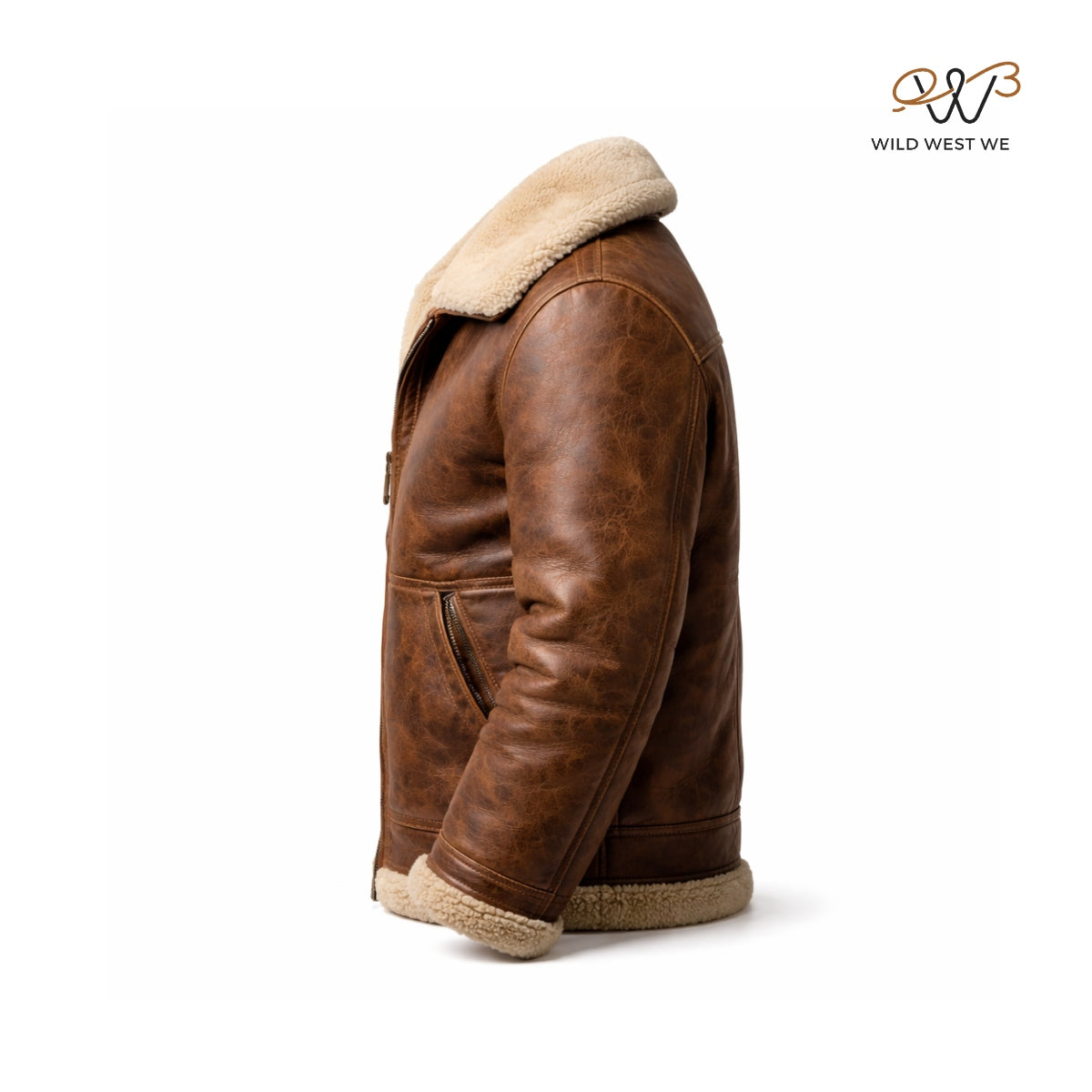 Men’s Brown Shearling Collar Leather Jacket