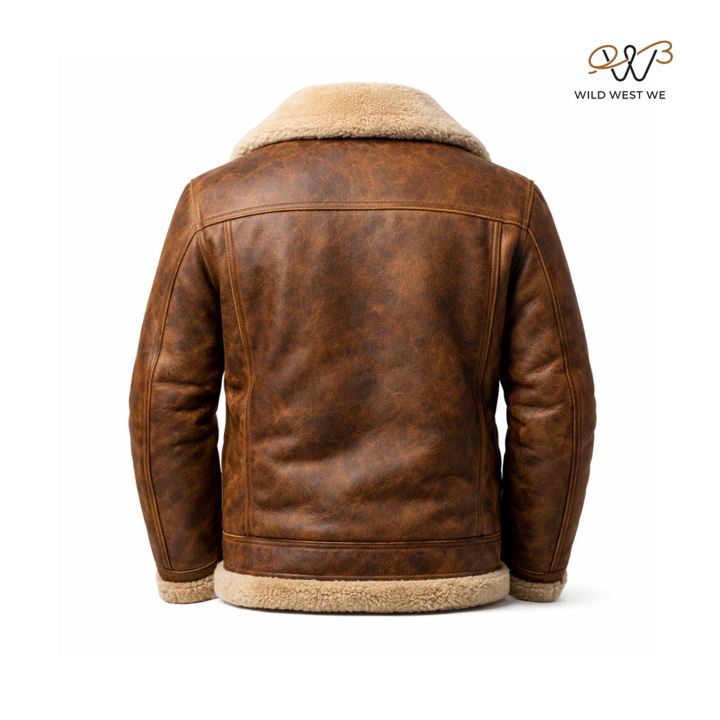 Men’s Brown Shearling Collar Leather Jacket