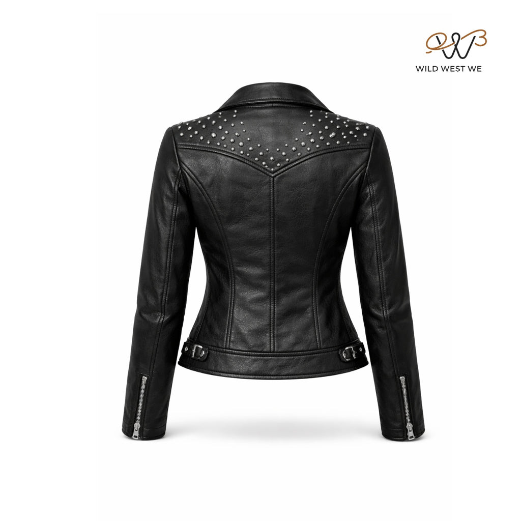 Women’s Black Studded Biker Leather Jacket