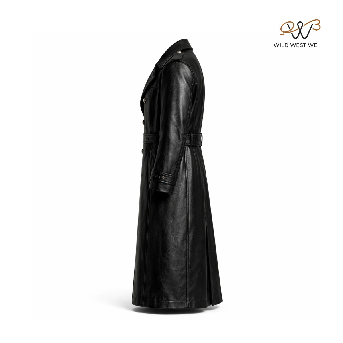Men’s Black Leather Double Breasted Long Coat
